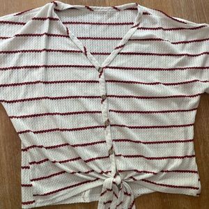 striped sweater t-shirt with tie at the bottom